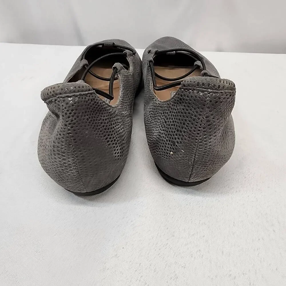 Earthies Essen Ballet Flats 12 B Cages Elastic Strap Grey Printed Suede Comfy